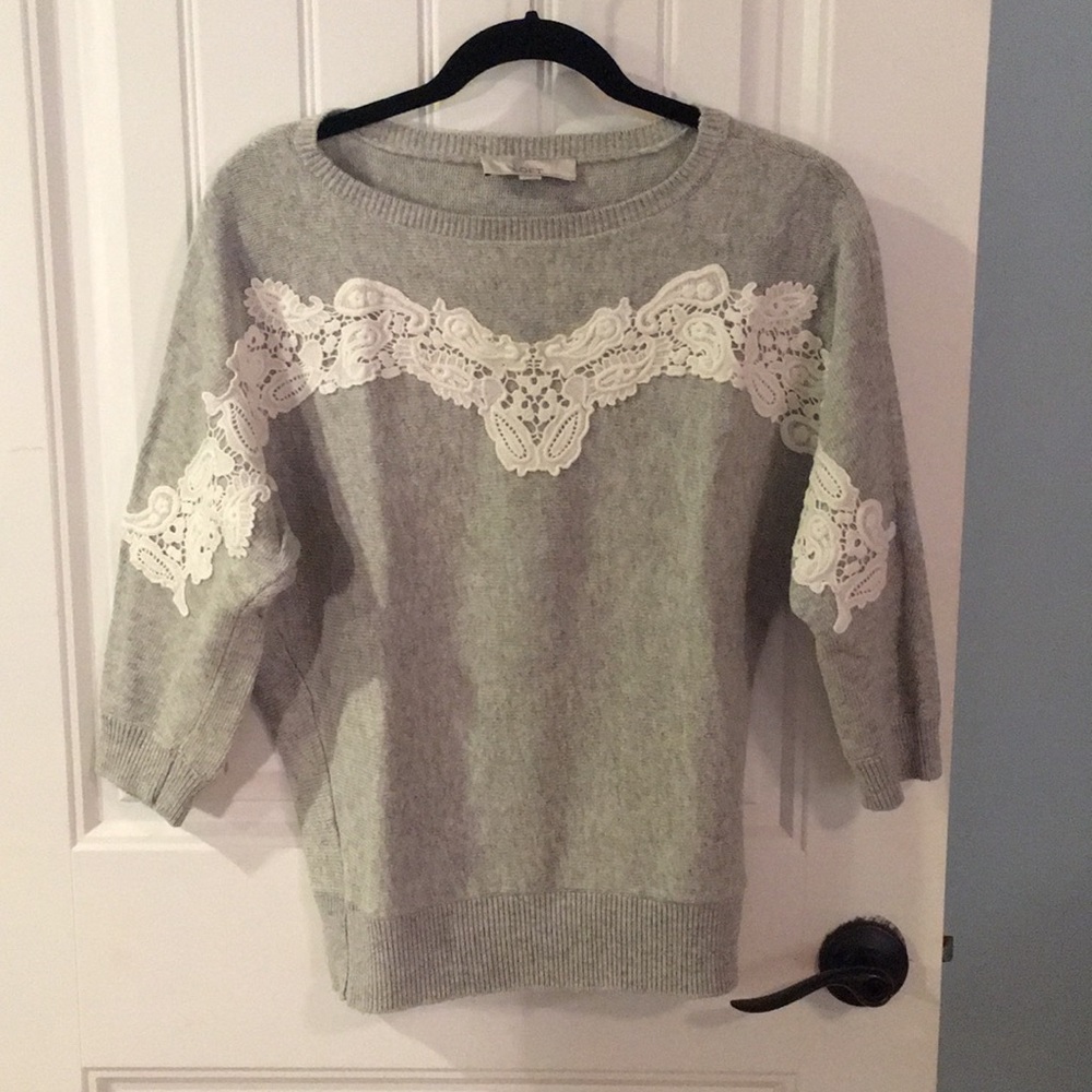 Grey lace LOFT sweater